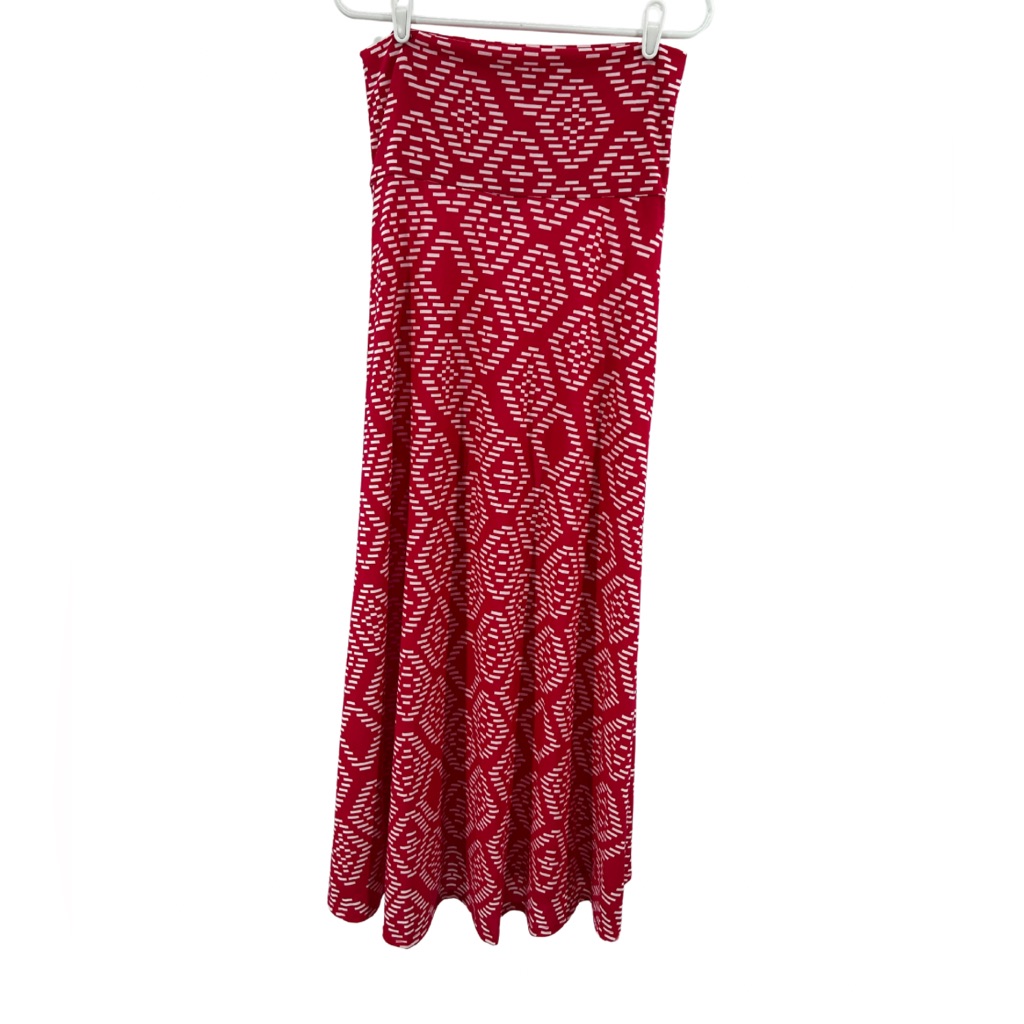 Lularoe Maxi Skirt M Dark Pink White Geometric Diamond Stretchy Casual Comfort